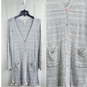 Matilda Jane Wonderment Stay Cozy Grey Duster Knit Cardigan Sweater Size Large